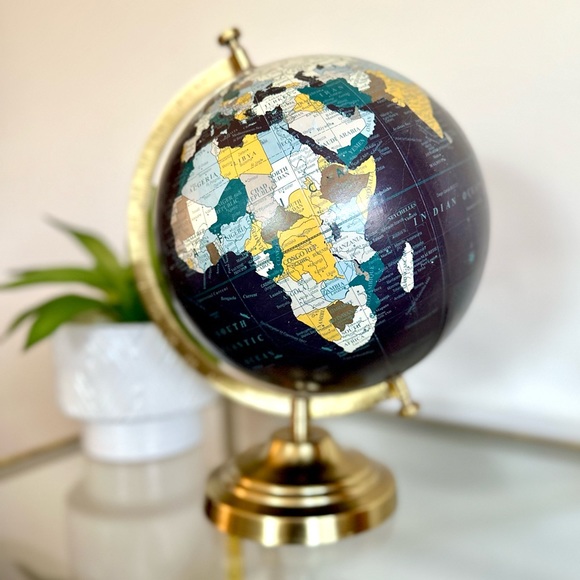 Freestanding Spinning Tilted Globe - Gold, Blue, and Neutrals - Picture 4 of 6